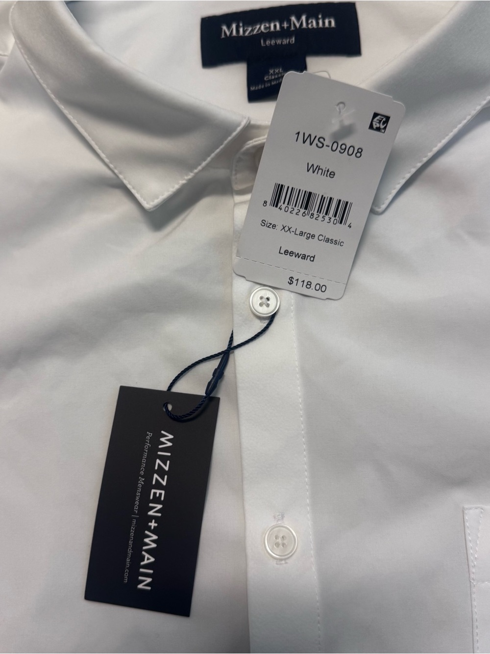 Mizzen+Main NWT Mens Trim Leeward Short Sleeve White Dress Shirt Sz. XXL - Picture 5 of 11